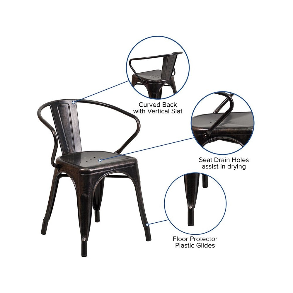 Commercial Grade Black-Antique Gold Metal Indoor-Outdoor Chair with Arms