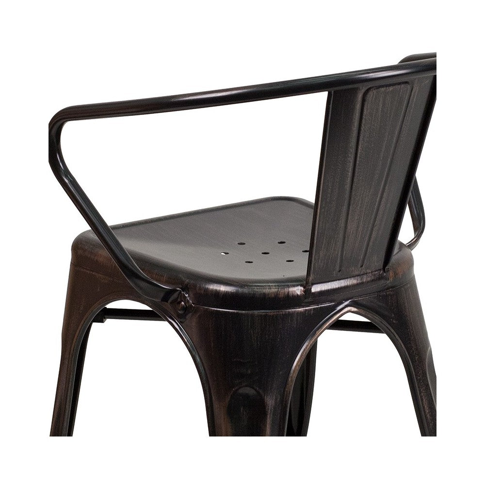 Commercial Grade Black-Antique Gold Metal Indoor-Outdoor Chair with Arms