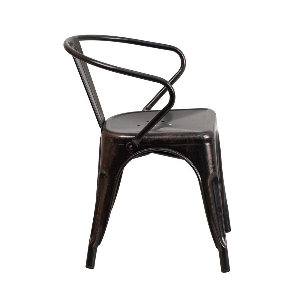 Commercial Grade Black-Antique Gold Metal Indoor-Outdoor Chair with Arms