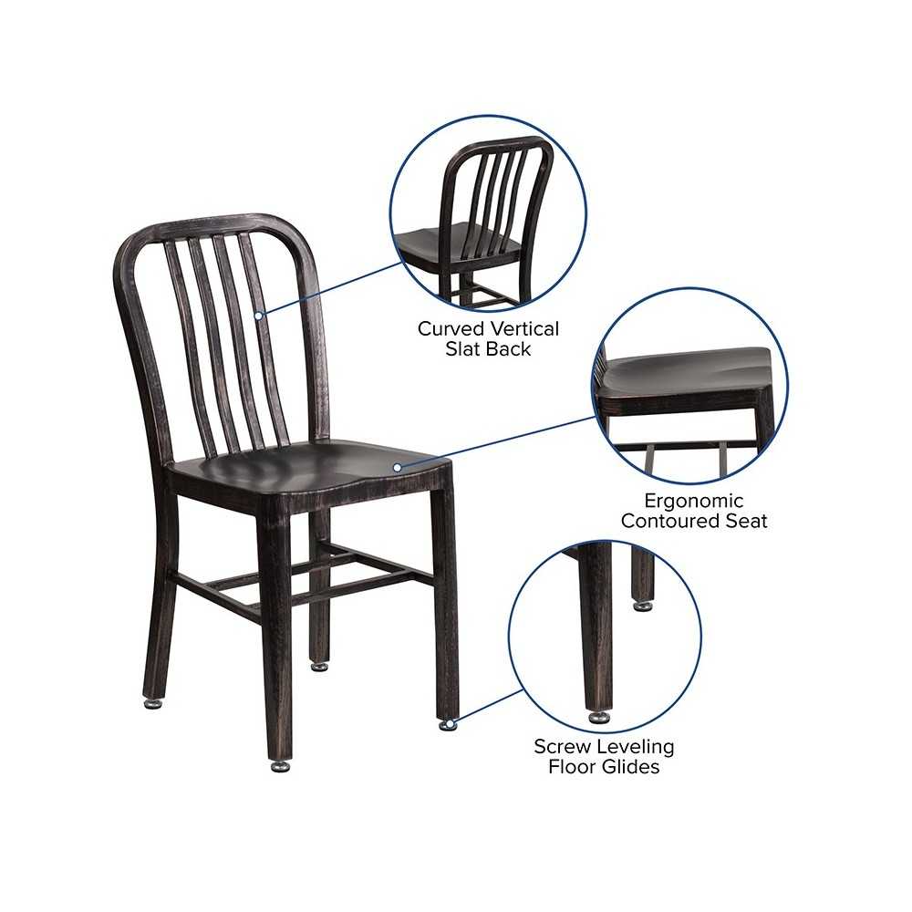 Commercial Grade Black-Antique Gold Metal Indoor-Outdoor Chair