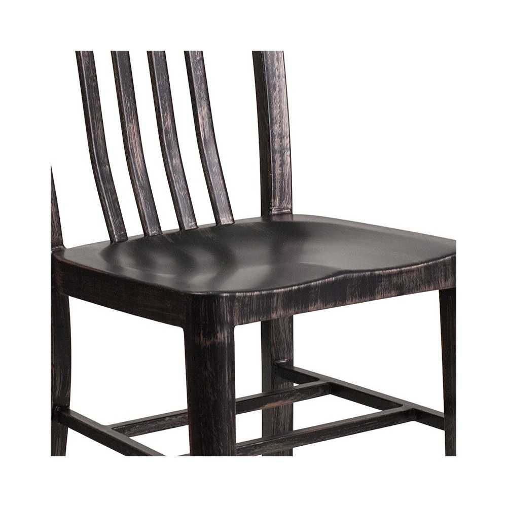 Commercial Grade Black-Antique Gold Metal Indoor-Outdoor Chair