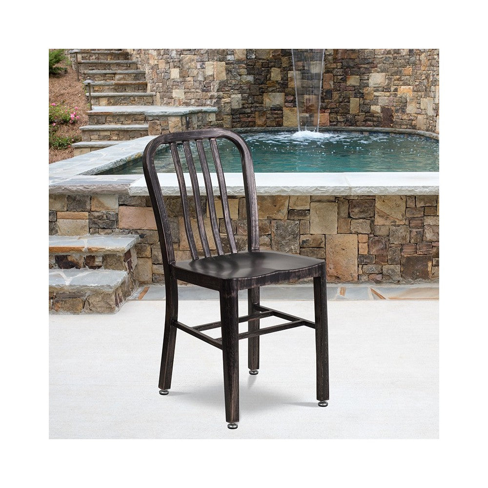 Commercial Grade Black-Antique Gold Metal Indoor-Outdoor Chair