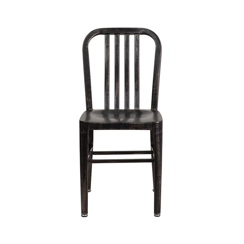 Commercial Grade Black-Antique Gold Metal Indoor-Outdoor Chair