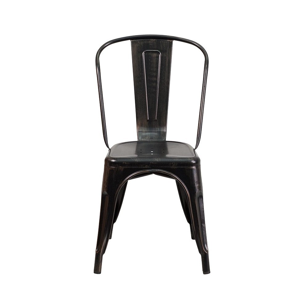Commercial Grade Black-Antique Gold Metal Indoor-Outdoor Stackable Chair