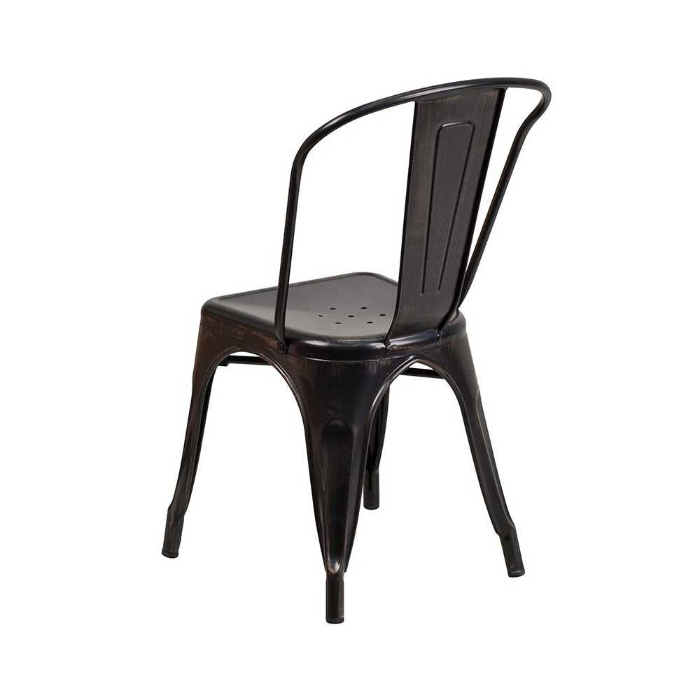 Commercial Grade Black-Antique Gold Metal Indoor-Outdoor Stackable Chair