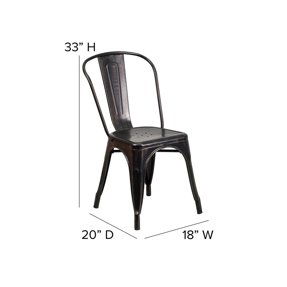 Commercial Grade Black-Antique Gold Metal Indoor-Outdoor Stackable Chair
