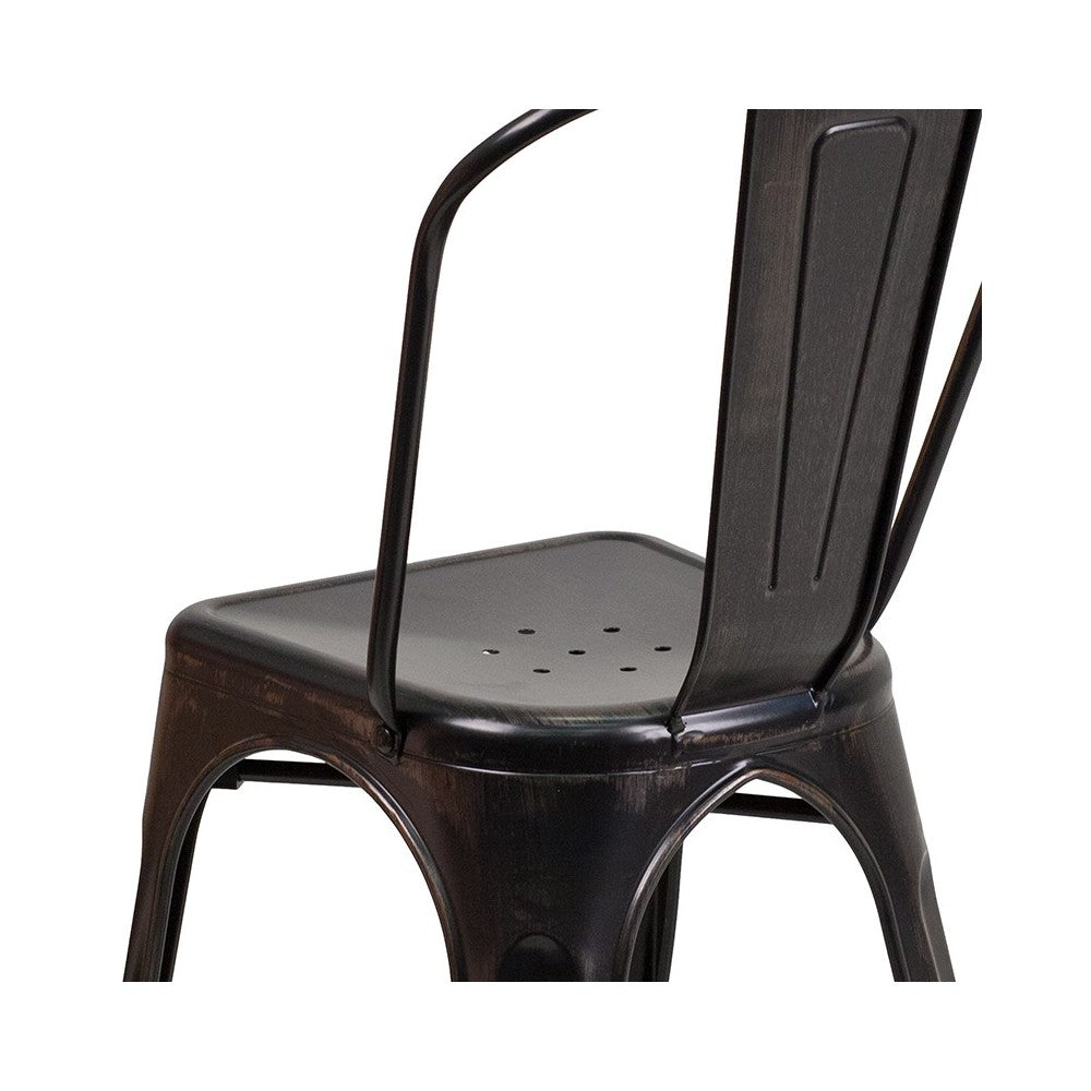 Commercial Grade Black-Antique Gold Metal Indoor-Outdoor Stackable Chair