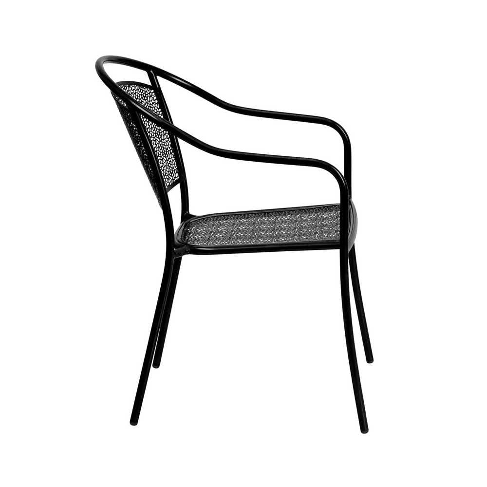 Commercial Grade Black Indoor-Outdoor Steel Patio Arm Chair with Round Back