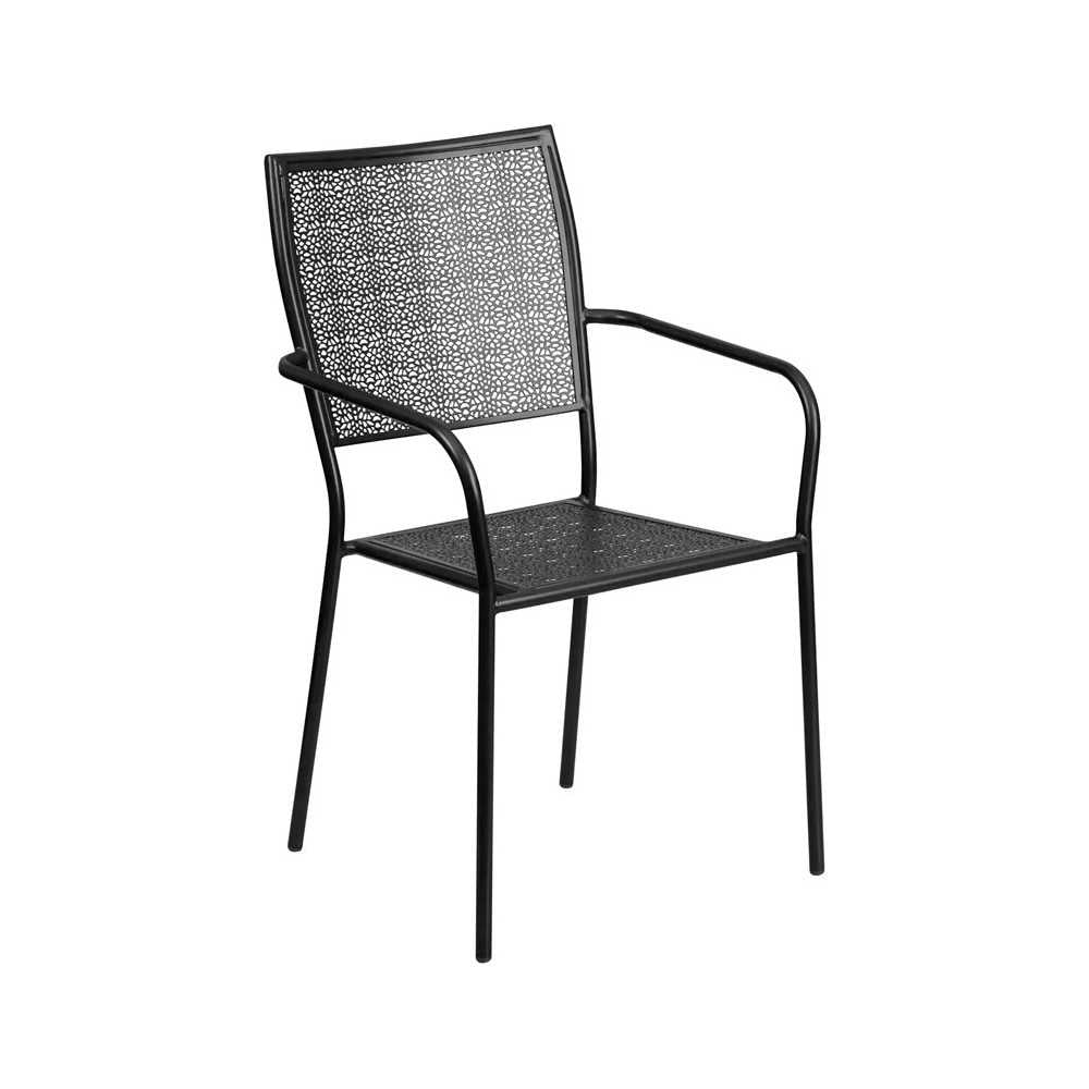 Commercial Grade Black Indoor-Outdoor Steel Patio Arm Chair with Square Back
