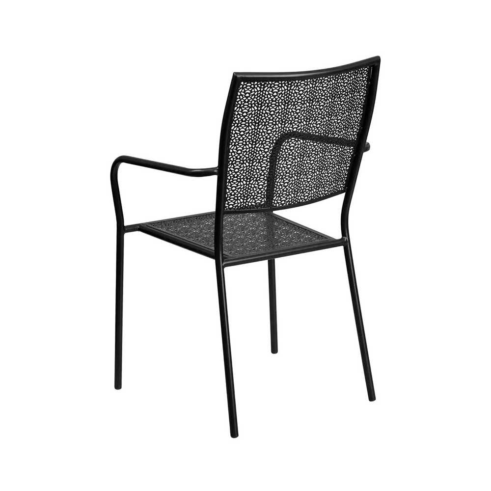Commercial Grade Black Indoor-Outdoor Steel Patio Arm Chair with Square Back