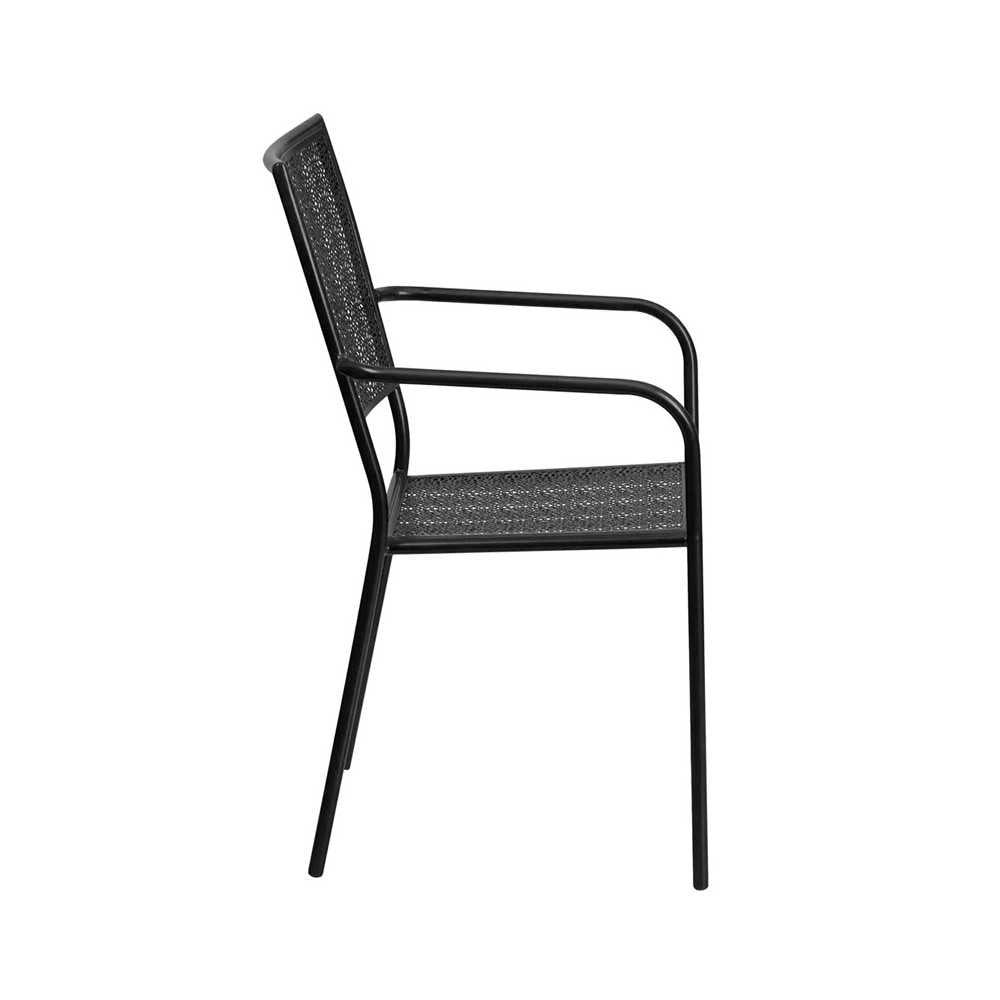 Commercial Grade Black Indoor-Outdoor Steel Patio Arm Chair with Square Back