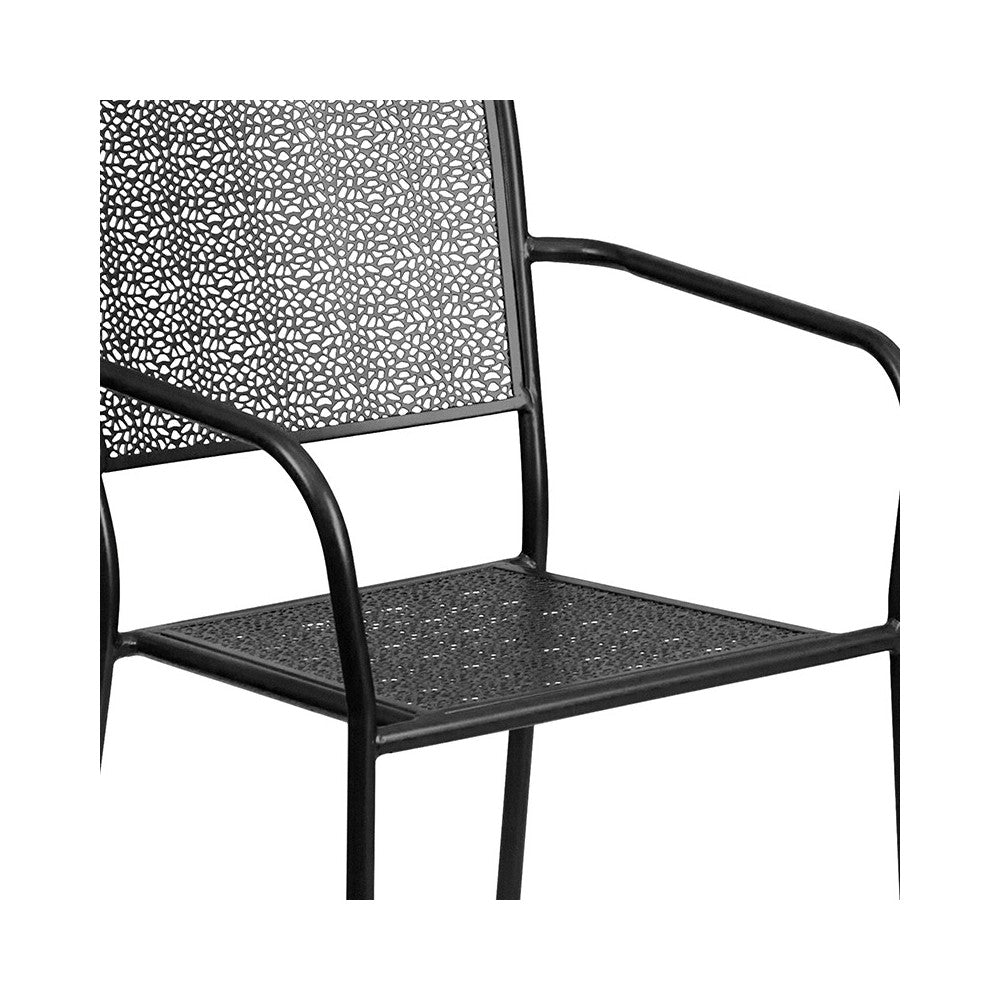 Commercial Grade Black Indoor-Outdoor Steel Patio Arm Chair with Square Back