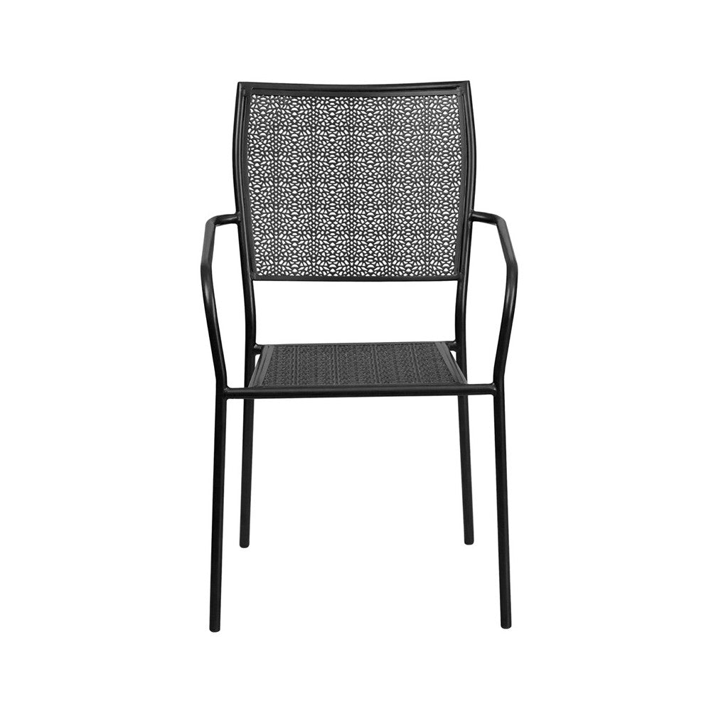 Commercial Grade Black Indoor-Outdoor Steel Patio Arm Chair with Square Back