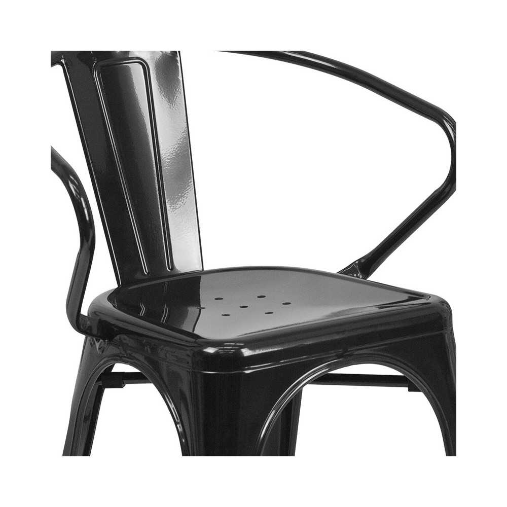 Commercial Grade Black Metal Indoor-Outdoor Chair with Arms