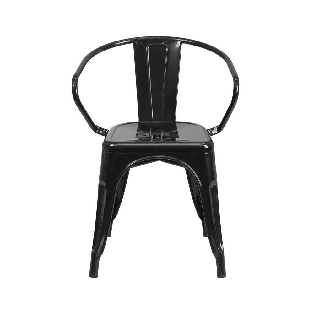 Commercial Grade Black Metal Indoor-Outdoor Chair with Arms