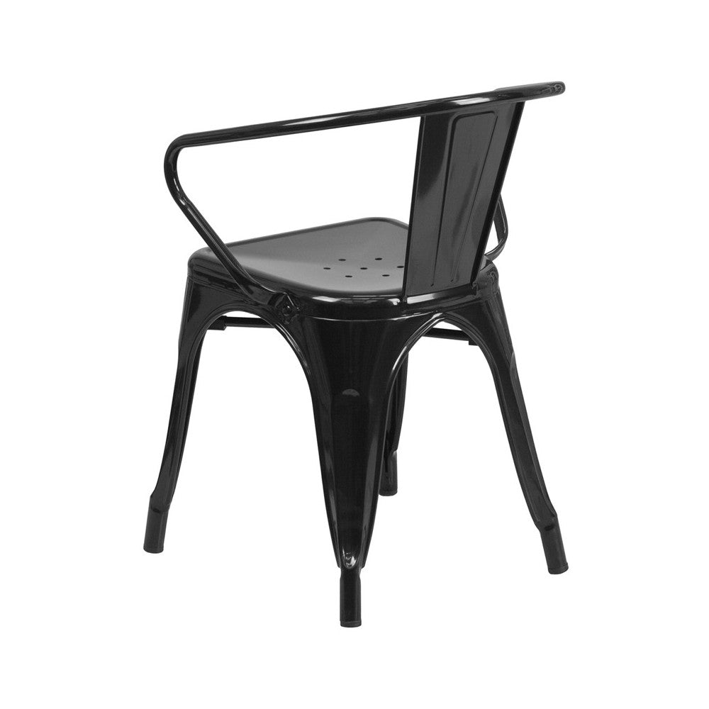 Commercial Grade Black Metal Indoor-Outdoor Chair with Arms