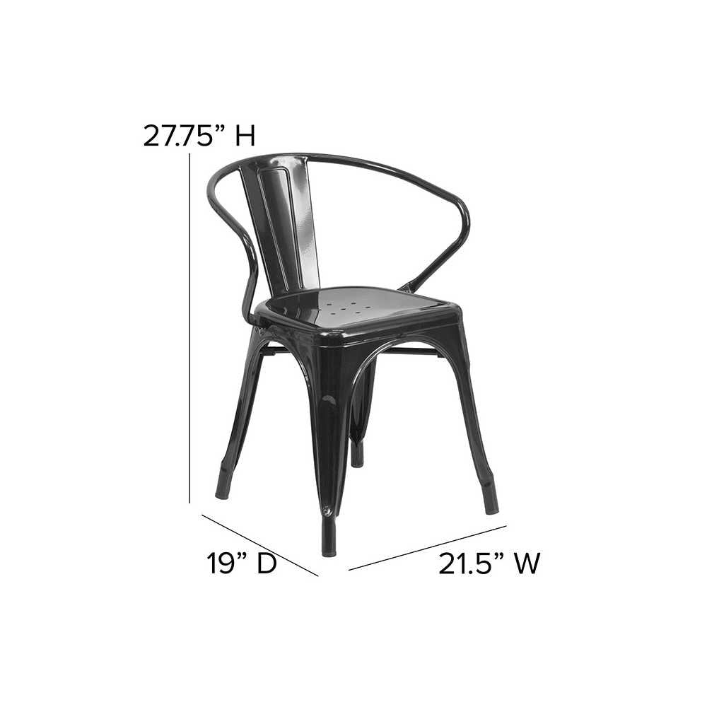 Commercial Grade Black Metal Indoor-Outdoor Chair with Arms