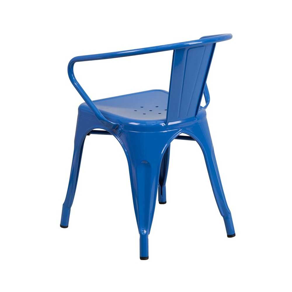 Commercial Grade Blue Metal Indoor-Outdoor Chair with Arms