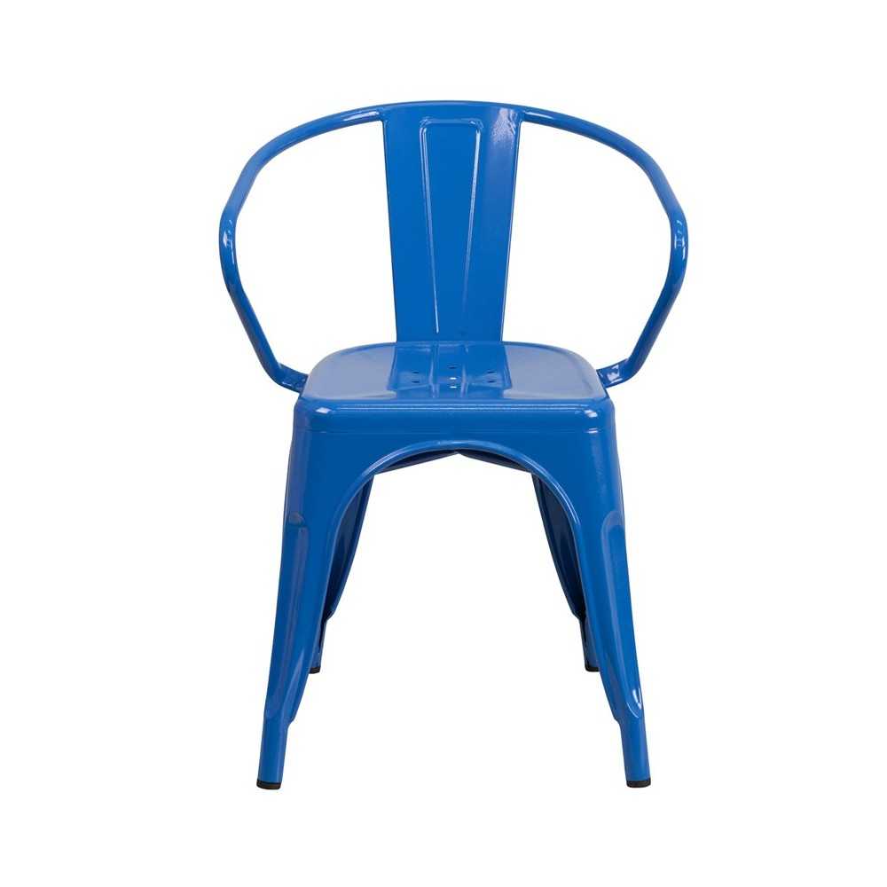 Commercial Grade Blue Metal Indoor-Outdoor Chair with Arms