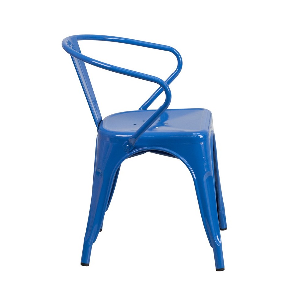 Commercial Grade Blue Metal Indoor-Outdoor Chair with Arms