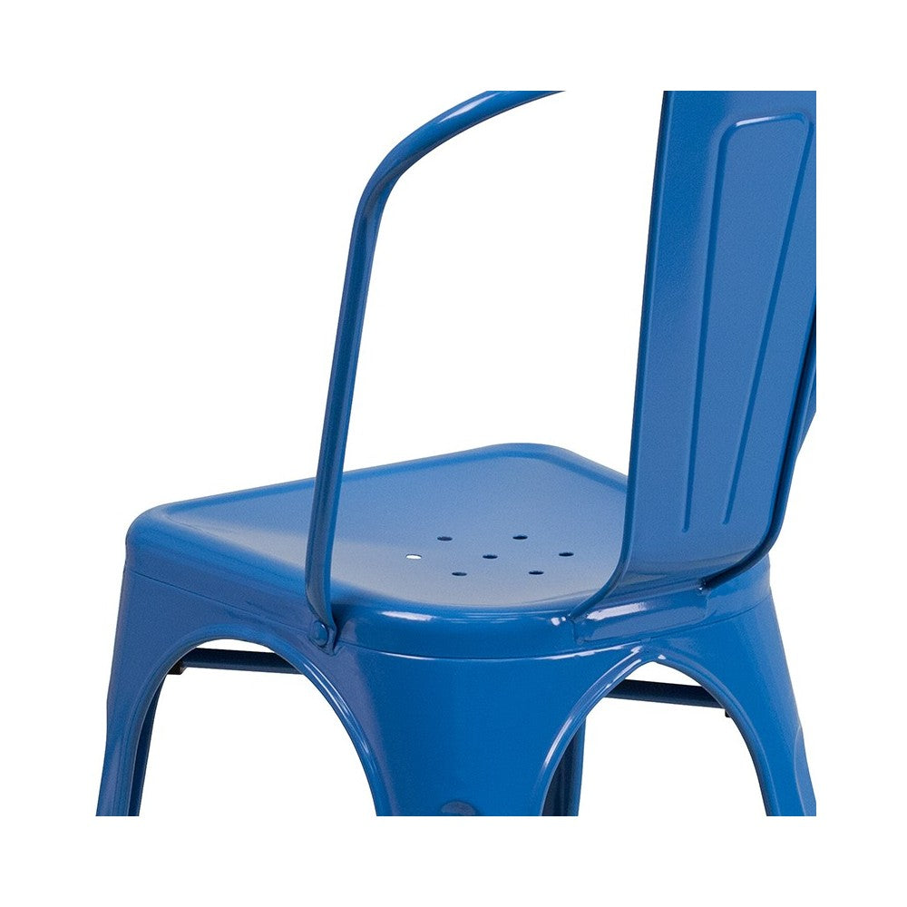 Commercial Grade Blue Metal Indoor-Outdoor Stackable Chair
