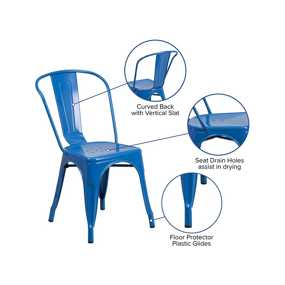Commercial Grade Blue Metal Indoor-Outdoor Stackable Chair