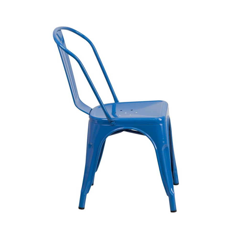Commercial Grade Blue Metal Indoor-Outdoor Stackable Chair