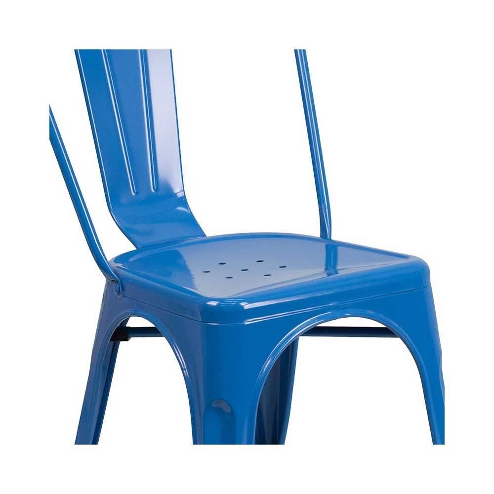 Commercial Grade Blue Metal Indoor-Outdoor Stackable Chair