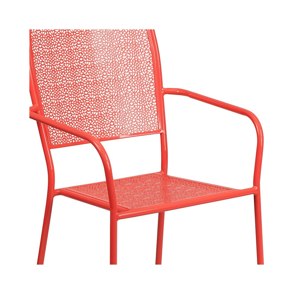 Commercial Grade Coral Indoor-Outdoor Steel Patio Arm Chair with Square Back