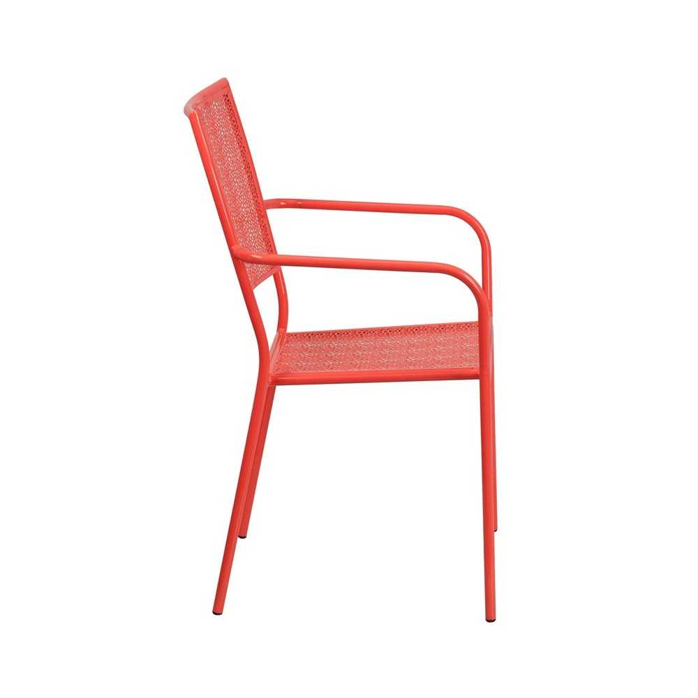 Commercial Grade Coral Indoor-Outdoor Steel Patio Arm Chair with Square Back