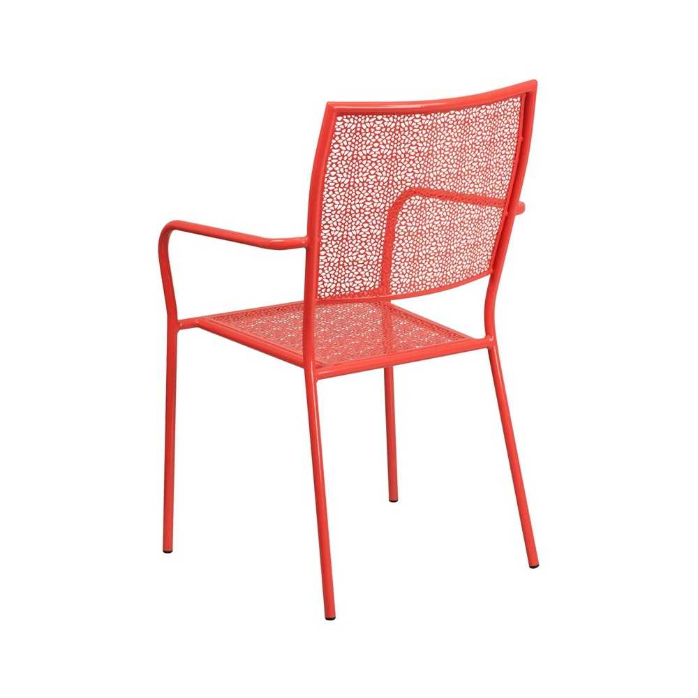 Commercial Grade Coral Indoor-Outdoor Steel Patio Arm Chair with Square Back
