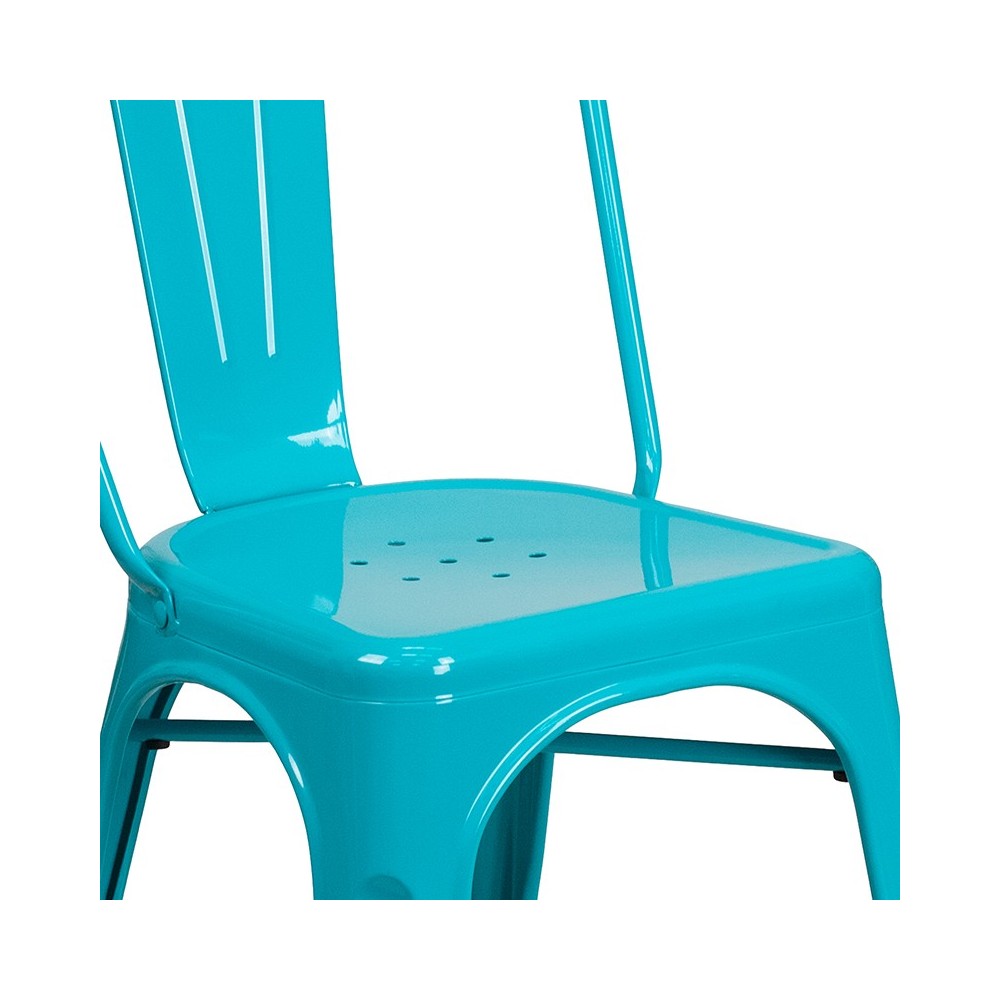 Commercial Grade Crystal Teal-Blue Metal Indoor-Outdoor Stackable Chair
