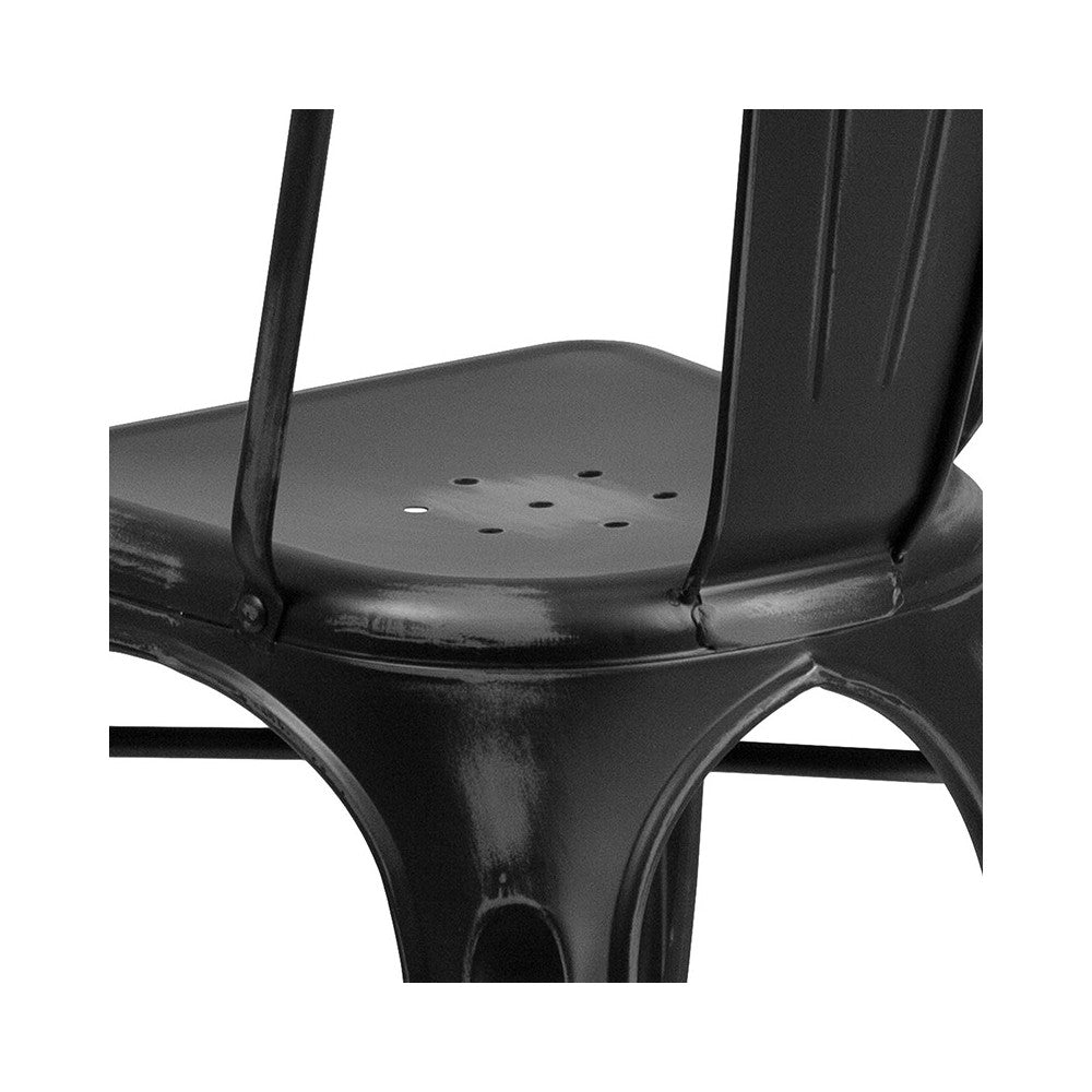 Commercial Grade Distressed Black Metal Indoor-Outdoor Stackable Chair