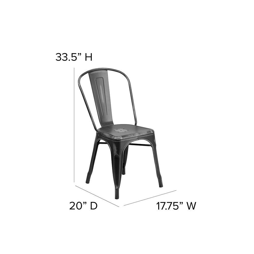 Commercial Grade Distressed Black Metal Indoor-Outdoor Stackable Chair