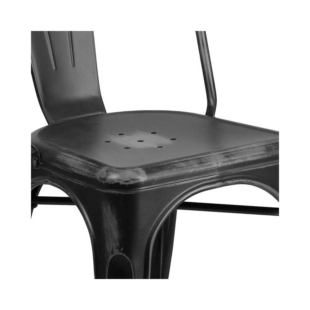 Commercial Grade Distressed Black Metal Indoor-Outdoor Stackable Chair