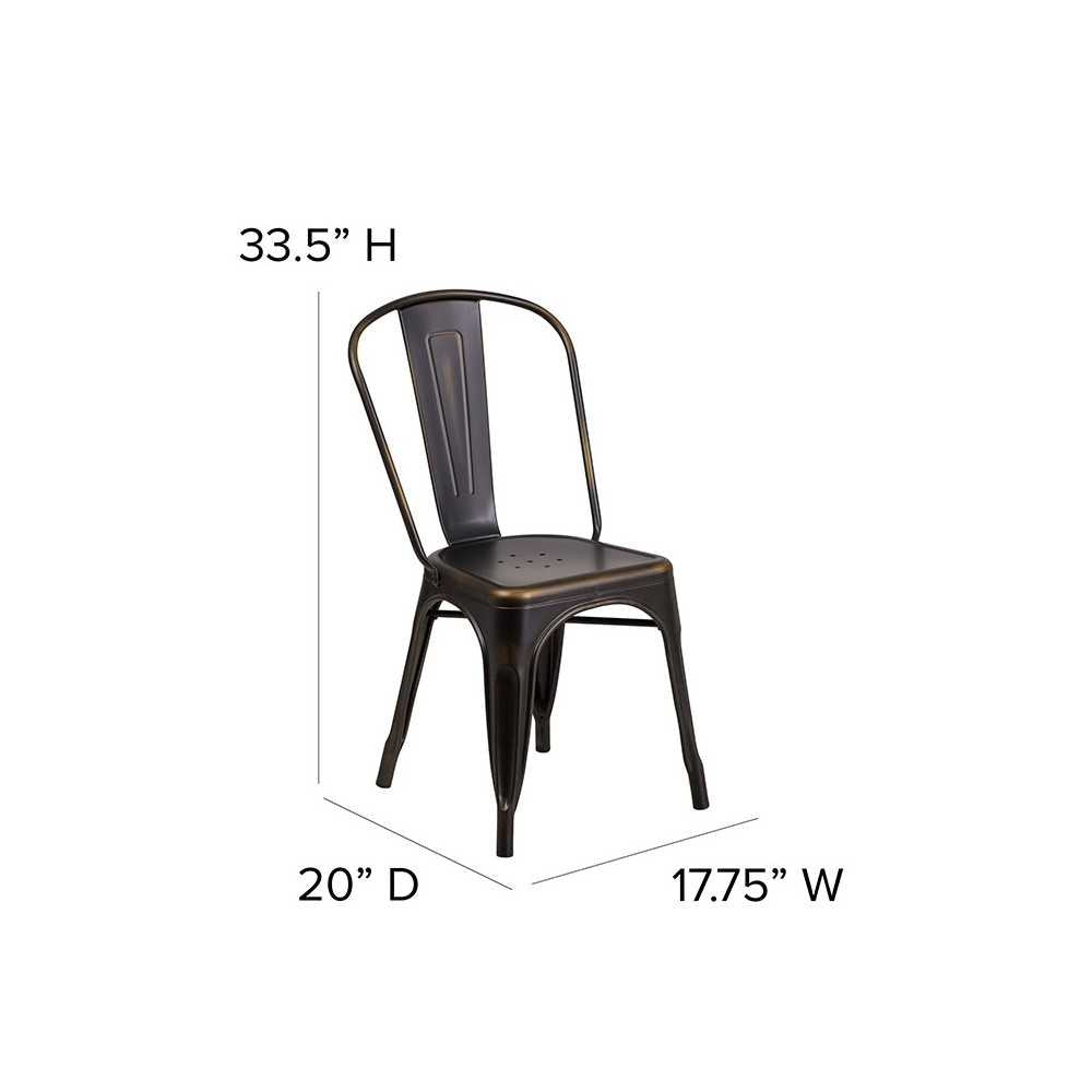 Commercial Grade Distressed Copper Metal Indoor-Outdoor Stackable Chair