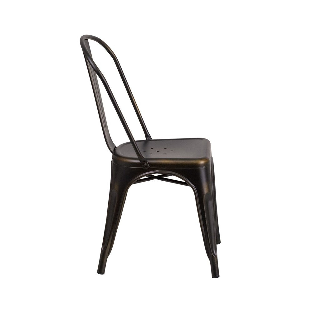 Commercial Grade Distressed Copper Metal Indoor-Outdoor Stackable Chair