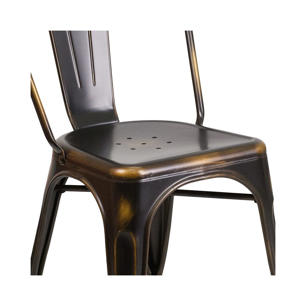 Commercial Grade Distressed Copper Metal Indoor-Outdoor Stackable Chair