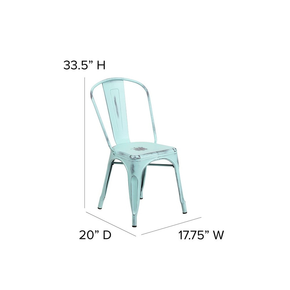 Commercial Grade Distressed Green-Blue Metal Indoor-Outdoor Stackable Chair