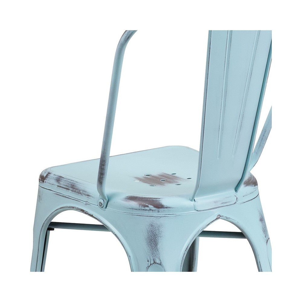 Commercial Grade Distressed Green-Blue Metal Indoor-Outdoor Stackable Chair