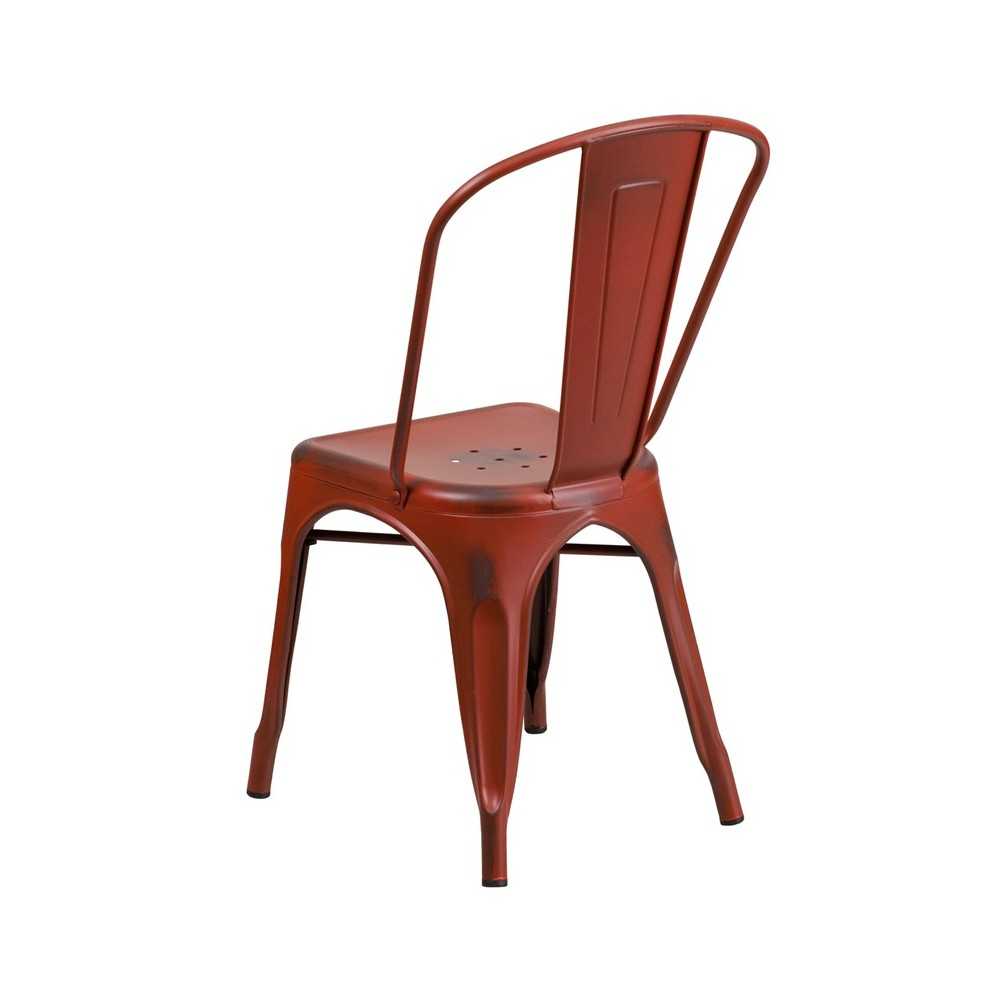 Commercial Grade Distressed Kelly Red Metal Indoor-Outdoor Stackable Chair