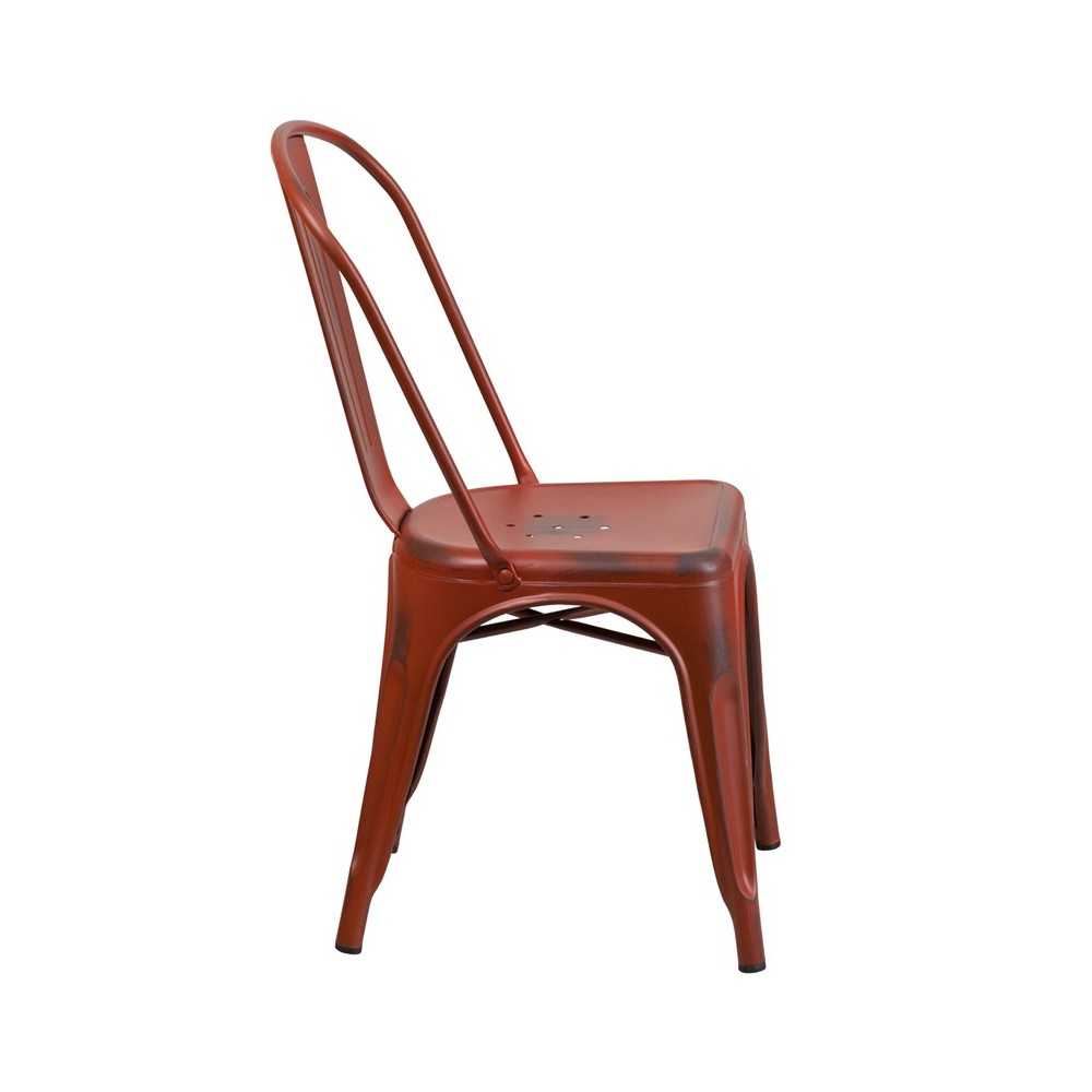Commercial Grade Distressed Kelly Red Metal Indoor-Outdoor Stackable Chair