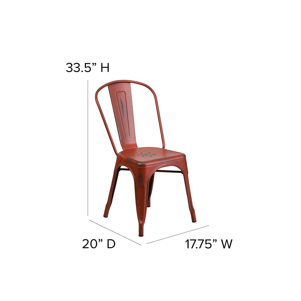Commercial Grade Distressed Kelly Red Metal Indoor-Outdoor Stackable Chair