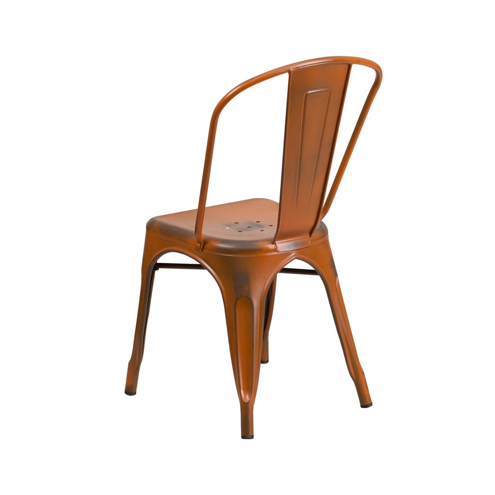 Commercial Grade Distressed Orange Metal Indoor-Outdoor Stackable Chair