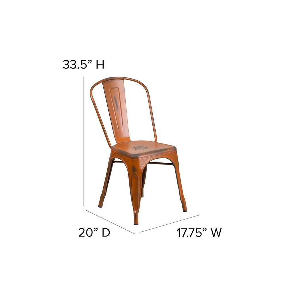 Commercial Grade Distressed Orange Metal Indoor-Outdoor Stackable Chair