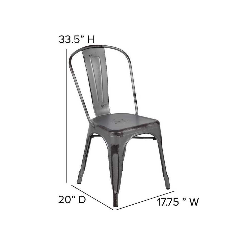Commercial Grade Distressed Silver Gray Metal Indoor-Outdoor Stackable Chair