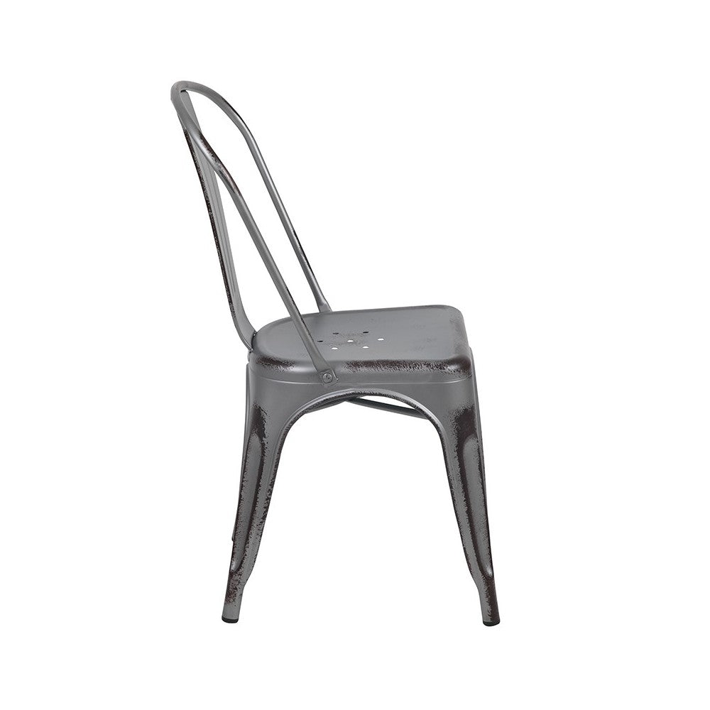 Commercial Grade Distressed Silver Gray Metal Indoor-Outdoor Stackable Chair