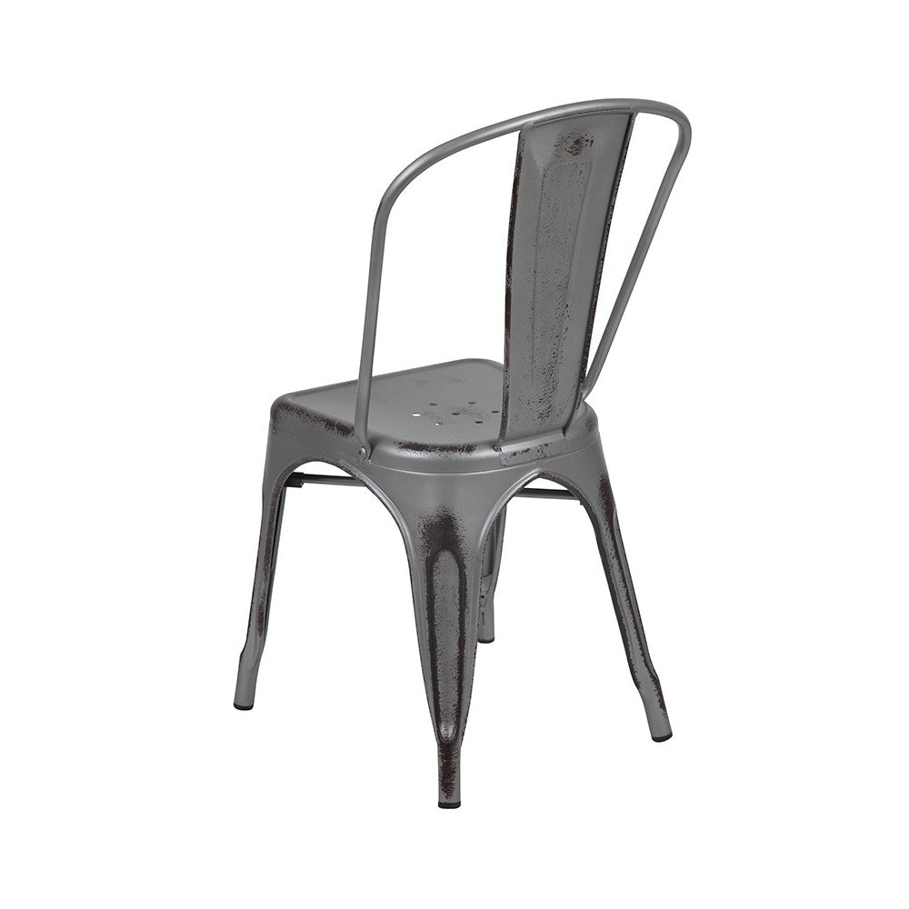 Commercial Grade Distressed Silver Gray Metal Indoor-Outdoor Stackable Chair