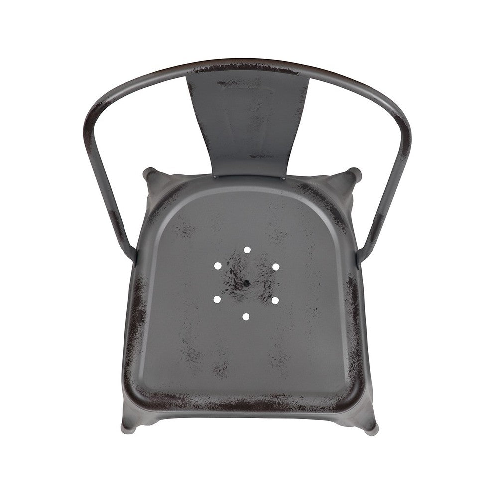 Commercial Grade Distressed Silver Gray Metal Indoor-Outdoor Stackable Chair