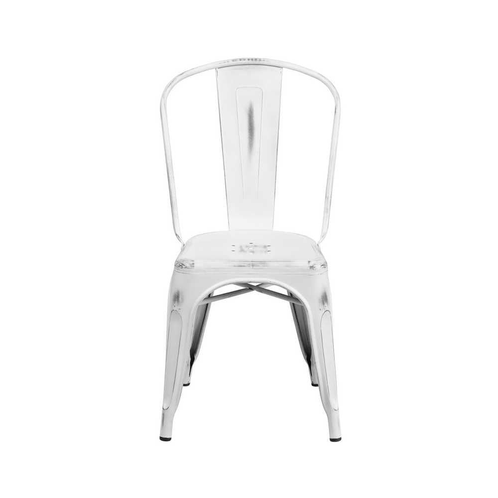 Commercial Grade Distressed White Metal Indoor-Outdoor Stackable Chair